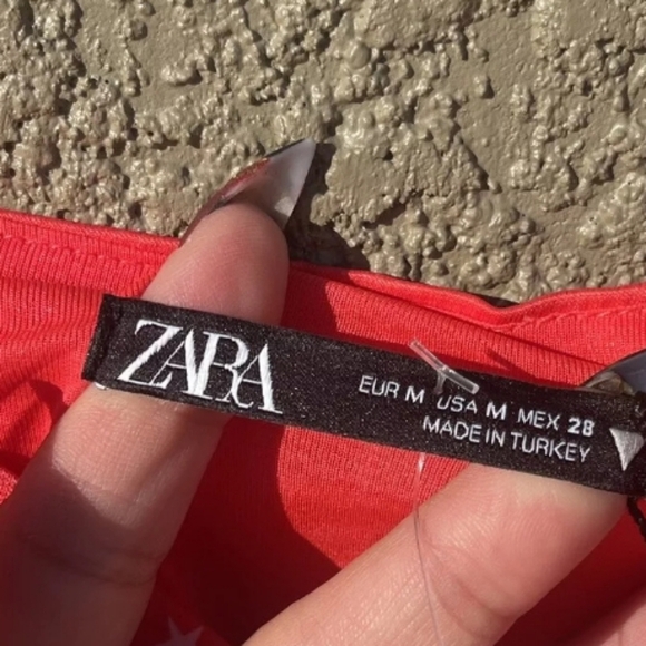 Zara Womens Satin Star Print Red White Stars Lace Up Snap Bottom Bodysuit Size M - Picture 9 of 13